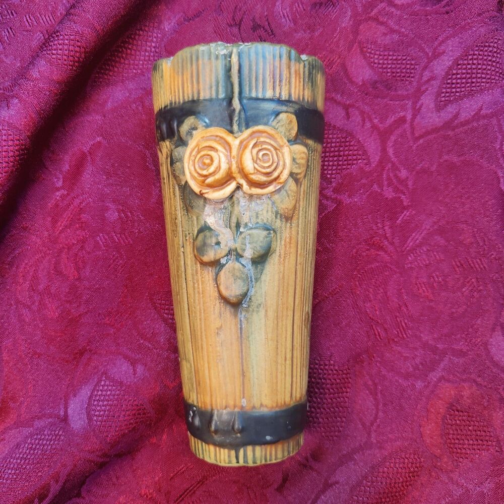 VTG 1920s Weller Woodcraft Pottery Wood Rose Wall Pocket Vase Art Pottery